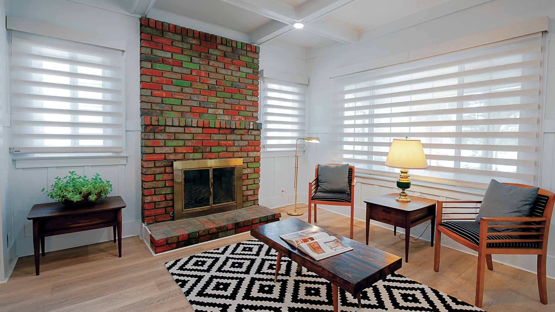 Zebra shades in a contemporary living room